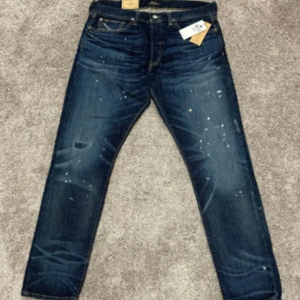 Polo Ralph Lauren Sullivan Slim Paint Splatter Blue Jeans Mens Size 34x32